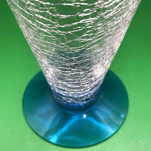 Mid Century Barware Drinking Glasses Crackle Glass Cone Shape Blue Base Set of 2 - Picture 6 of 13